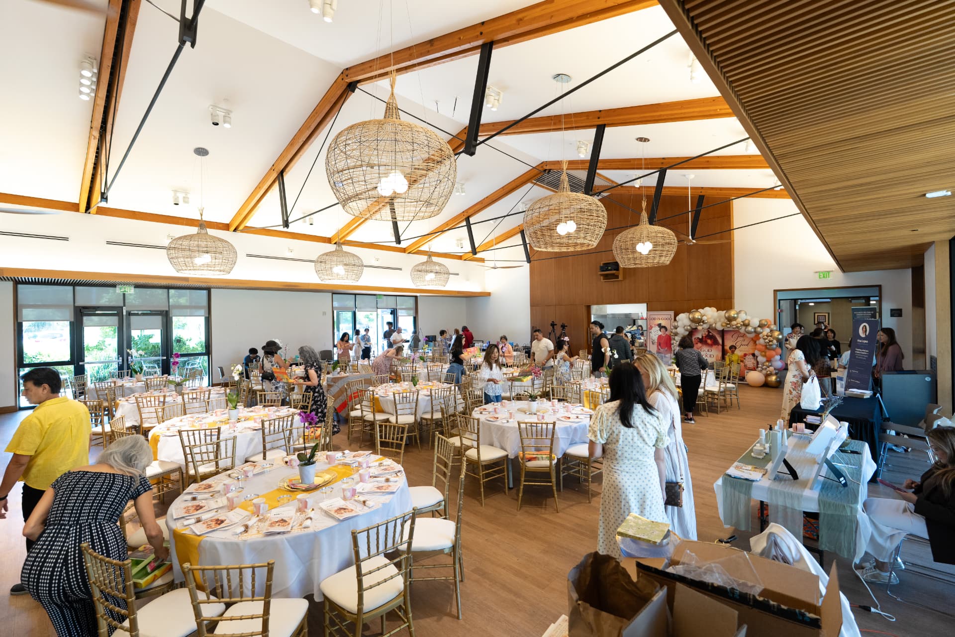 Guests arriving at the Grand Oak Room set for the God Is Good high tea